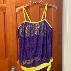 Neon yellow and purple swim suit
